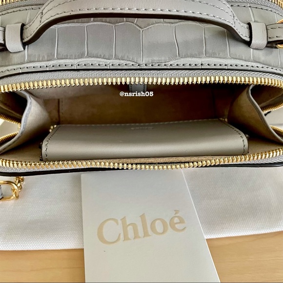 ☀️NWT☀️Chloé Mini C Vanity Bag Croc Embossed Gray - Picture 10 of 16